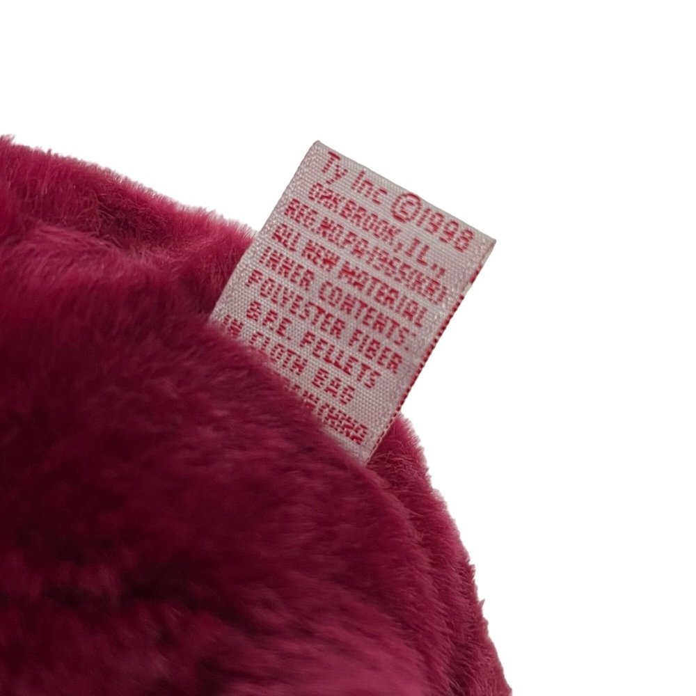 Ty Teddy 13" Beanie Baby Buddies Cranberry Red Plush Bear Green Ribbon Rare - Picture 5 of 7